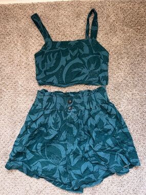 Madewell Teal Green Floral Crop Top Set